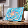 Rainbow Blue Octopus Tentacles Watercolor Art Ceramic Photo Tile Home Decor