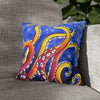 Rainbow Octopus Kraken Tentacles Acrylic Art Spun Polyester Square Pillow Case 14 × Home Decor