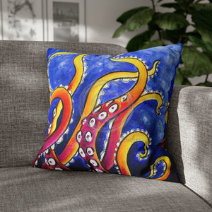 Rainbow Octopus Kraken Tentacles Acrylic Art Spun Polyester Square Pillow Case 20 × Home Decor