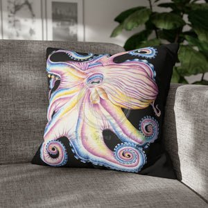 Rainbow Octopus Kraken Tentacles Ink Black Art Spun Polyester Square Pillow Case 20 × Home Decor