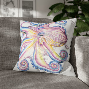 Rainbow Octopus Kraken Tentacles Ink White Art Spun Polyester Square Pillow Case 20 × Home Decor