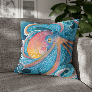Rainbow Octopus Orange Watercolor Art Spun Polyester Square Pillow Case 20 × Home Decor