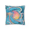 Rainbow Octopus Orange Watercolor Art Spun Polyester Square Pillow Case Home Decor