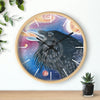 Raven Galaxy Stars Spirit Watercolor Art Wall Clock Wooden / Black 10 Home Decor