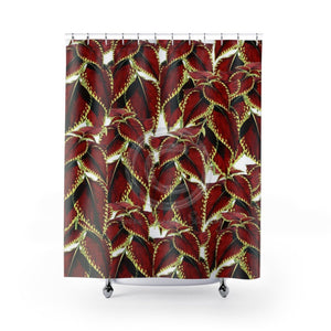Red Black Leaves Art Watercolor Shower Curtain 71X74 Home Decor