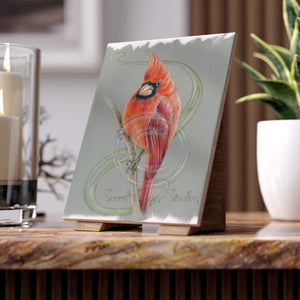 Red Cardinal Bird Colored Pencil Art Ceramic Photo Tile 6 × 8 / Glossy Home Decor
