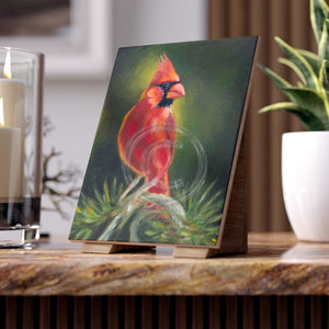 Red Cardinal Bird Oil Painting Fine Art Ceramic Photo Tile 6 × 8 / Glossy Home Decor