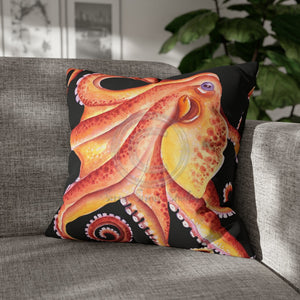 Red Octopus Kraken Tentacles Black Watercolor Ink Art Spun Polyester Square Pillow Case 20 × Home