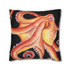 Red Octopus Kraken Tentacles Black Watercolor Ink Art Spun Polyester Square Pillow Case Home Decor