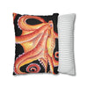 Red Octopus Kraken Tentacles Black Watercolor Ink Art Spun Polyester Square Pillow Case Home Decor