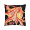 Red Octopus Kraken Tentacles Black Watercolor Ink Art Spun Polyester Square Pillow Case Home Decor