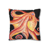 Red Octopus Kraken Tentacles Black Watercolor Ink Art Spun Polyester Square Pillow Case Home Decor