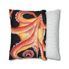 Red Octopus Kraken Tentacles Black Watercolor Ink Art Spun Polyester Square Pillow Case Home Decor