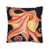 Red Octopus Kraken Tentacles Black Watercolor Ink Art Spun Polyester Square Pillow Case Home Decor