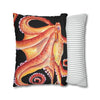 Red Octopus Kraken Tentacles Black Watercolor Ink Art Spun Polyester Square Pillow Case Home Decor