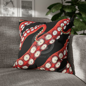 Red Octopus Kraken Tentacles Ink Black Art Spun Polyester Square Pillow Case 20 × Home Decor
