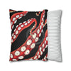 Red Octopus Kraken Tentacles Ink Black Art Spun Polyester Square Pillow Case Home Decor