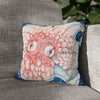 Red Octopus Kraken Tentacles Ink Blue Map Art Spun Polyester Square Pillow Case 14 × Home Decor