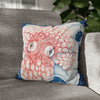 Red Octopus Kraken Tentacles Ink Blue Map Art Spun Polyester Square Pillow Case 16 × Home Decor