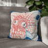 Red Octopus Kraken Tentacles Ink Blue Map Art Spun Polyester Square Pillow Case 18 × Home Decor