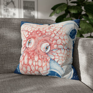 Red Octopus Kraken Tentacles Ink Blue Map Art Spun Polyester Square Pillow Case 20 × Home Decor