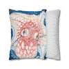 Red Octopus Kraken Tentacles Ink Blue Map Art Spun Polyester Square Pillow Case Home Decor