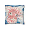 Red Octopus Kraken Tentacles Ink Blue Map Art Spun Polyester Square Pillow Case Home Decor