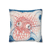 Red Octopus Kraken Tentacles Ink Blue Map Art Spun Polyester Square Pillow Case Home Decor
