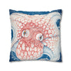 Red Octopus Kraken Tentacles Ink Blue Map Art Spun Polyester Square Pillow Case Home Decor