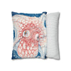 Red Octopus Kraken Tentacles Ink Blue Map Art Spun Polyester Square Pillow Case Home Decor