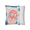 Red Octopus Kraken Tentacles Ink Blue Map Art Spun Polyester Square Pillow Case Home Decor