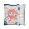 Red Octopus Kraken Tentacles Ink Blue Map Art Spun Polyester Square Pillow Case Home Decor