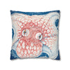 Red Octopus Kraken Tentacles Ink Blue Map Art Spun Polyester Square Pillow Case Home Decor