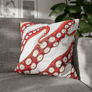 Red Octopus Kraken Tentacles Ink White Art Spun Polyester Square Pillow Case 20 × Home Decor