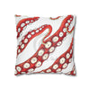 Red Octopus Kraken Tentacles Ink White Art Spun Polyester Square Pillow Case Home Decor