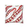 Red Octopus Kraken Tentacles Ink White Art Spun Polyester Square Pillow Case Home Decor