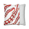 Red Octopus Kraken Tentacles Ink White Art Spun Polyester Square Pillow Case Home Decor