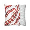 Red Octopus Kraken Tentacles Ink White Art Spun Polyester Square Pillow Case Home Decor