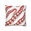 Red Octopus Kraken Tentacles Ink White Art Spun Polyester Square Pillow Case Home Decor