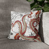 Red Octopus Kraken Tentacles Vintage Map Ink Art Spun Polyester Square Pillow Case 14 × Home Decor