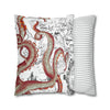 Red Octopus Kraken Tentacles Vintage Map Ink Art Spun Polyester Square Pillow Case Home Decor