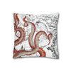 Red Octopus Kraken Tentacles Vintage Map Ink Art Spun Polyester Square Pillow Case Home Decor