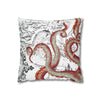 Red Octopus Kraken Tentacles Vintage Map Ink Art Spun Polyester Square Pillow Case Home Decor