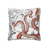 Red Octopus Kraken Tentacles Vintage Map Ink Art Spun Polyester Square Pillow Case Home Decor