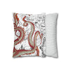 Red Octopus Kraken Tentacles Vintage Map Ink Art Spun Polyester Square Pillow Case Home Decor