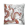 Red Octopus Kraken Tentacles Vintage Map Ink Art Spun Polyester Square Pillow Case Home Decor