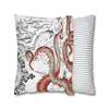 Red Octopus Kraken Tentacles Vintage Map Ink Art Spun Polyester Square Pillow Case Home Decor