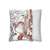 Red Octopus Kraken Tentacles Vintage Map Ink Art Spun Polyester Square Pillow Case Home Decor