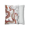 Red Octopus Kraken Tentacles Vintage Map Ink Art Spun Polyester Square Pillow Case Home Decor