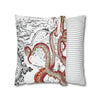 Red Octopus Kraken Tentacles Vintage Map Ink Art Spun Polyester Square Pillow Case Home Decor